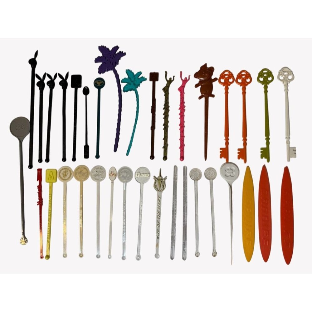Vintage Lot of 35 Swizzle Sticks Braniff Playboy Tampa Jai Alai Skeleton Keys